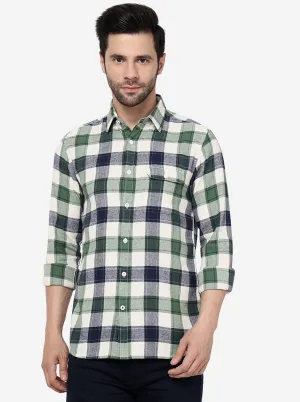 Green Checked Slim Fit Casual Shirt | JadeBlue