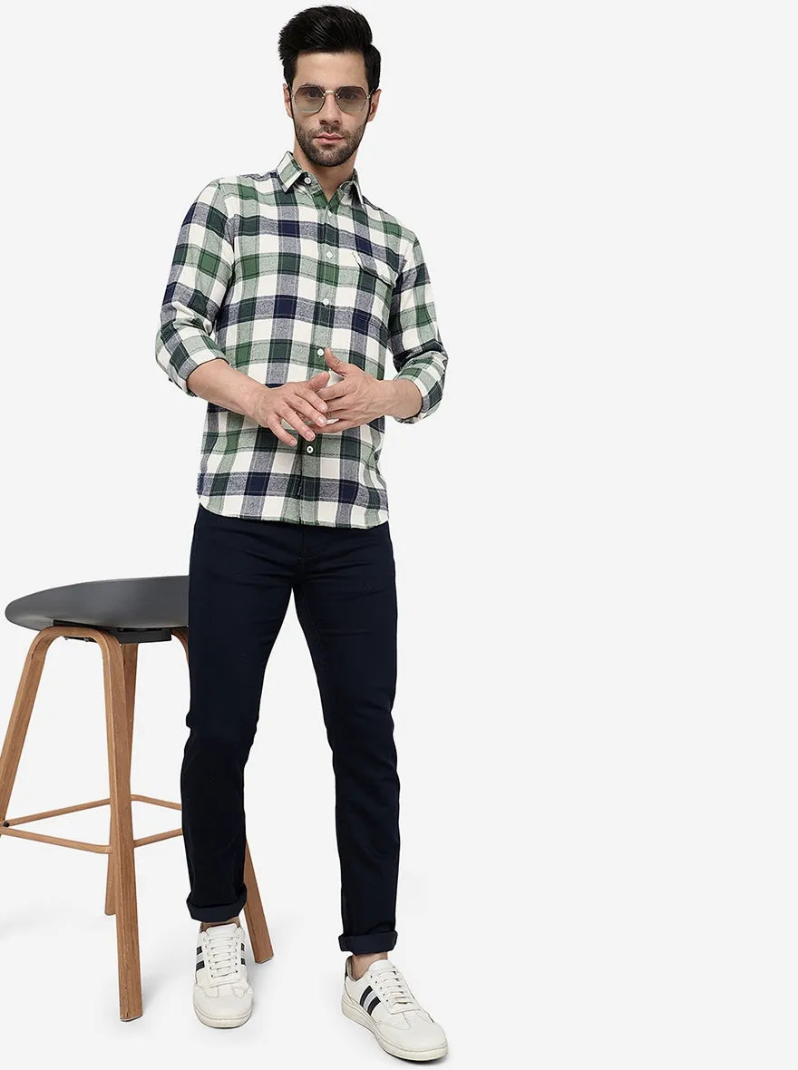 Green Checked Slim Fit Casual Shirt | JadeBlue