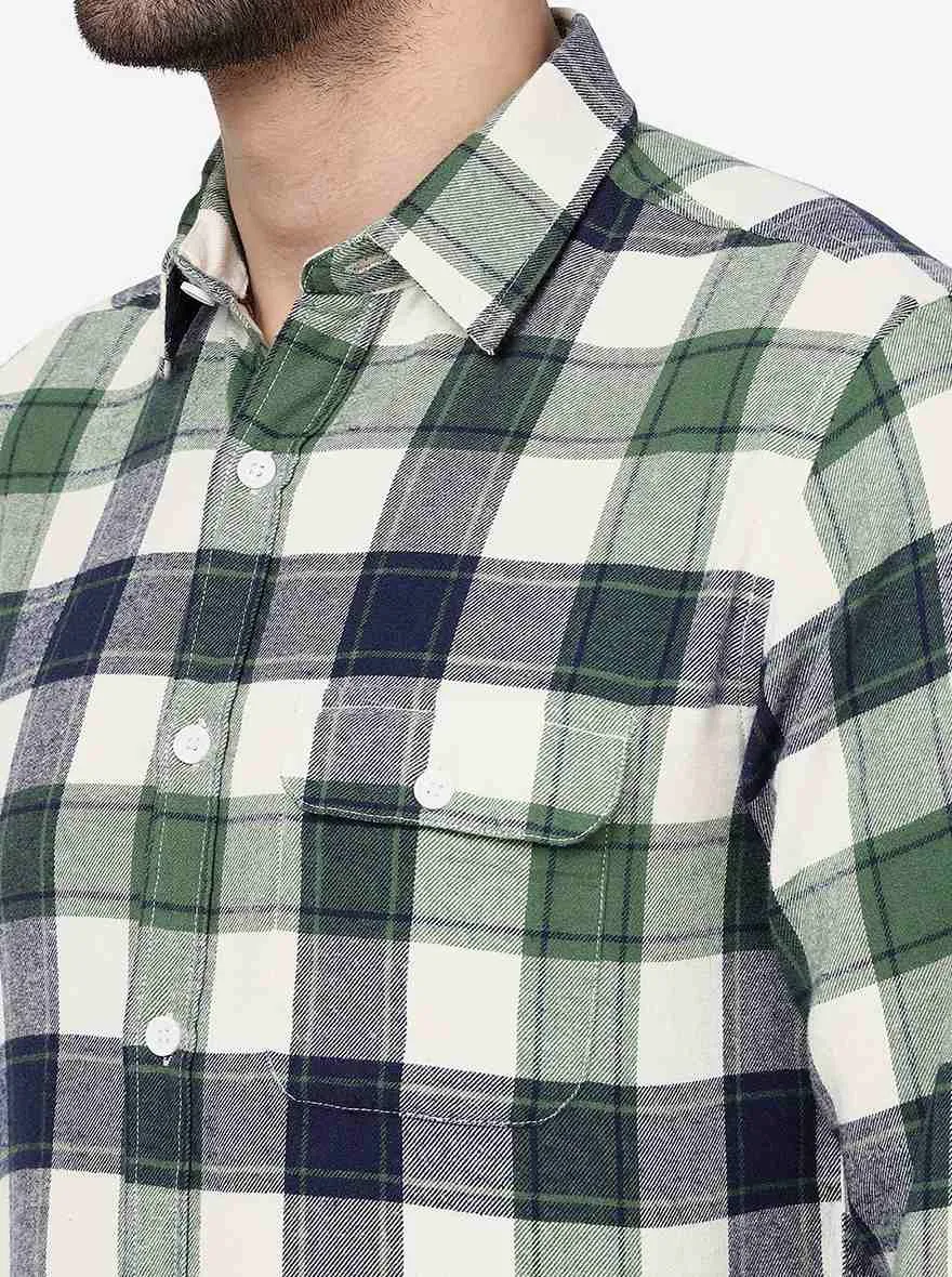 Green Checked Slim Fit Casual Shirt | JadeBlue