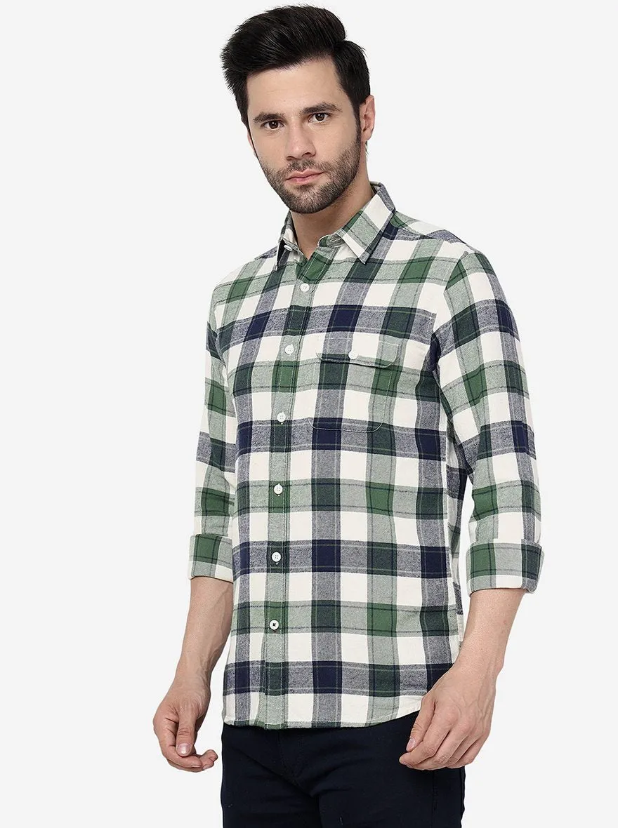 Green Checked Slim Fit Casual Shirt | JadeBlue