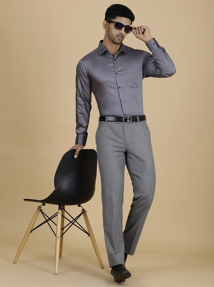 Grey Solid Slim Fit Formal Shirt | Metal