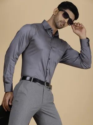 Grey Solid Slim Fit Formal Shirt | Metal