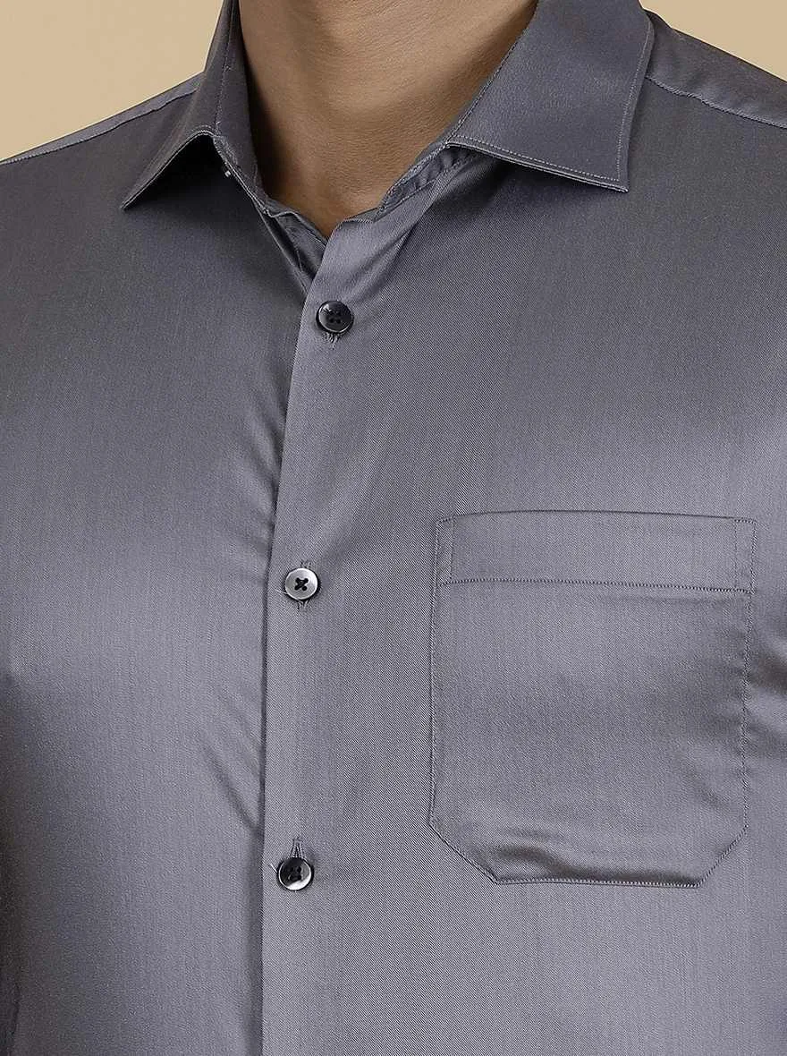 Grey Solid Slim Fit Formal Shirt | Metal