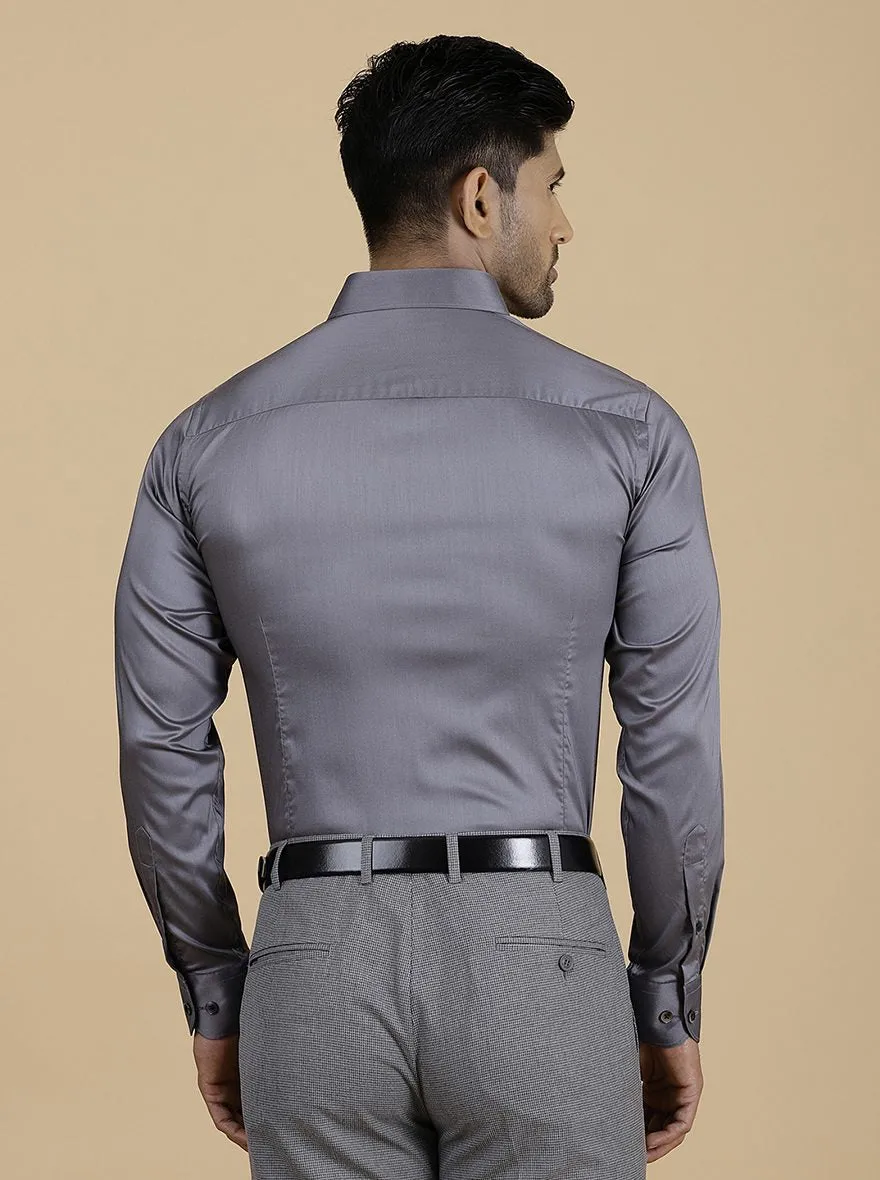 Grey Solid Slim Fit Formal Shirt | Metal