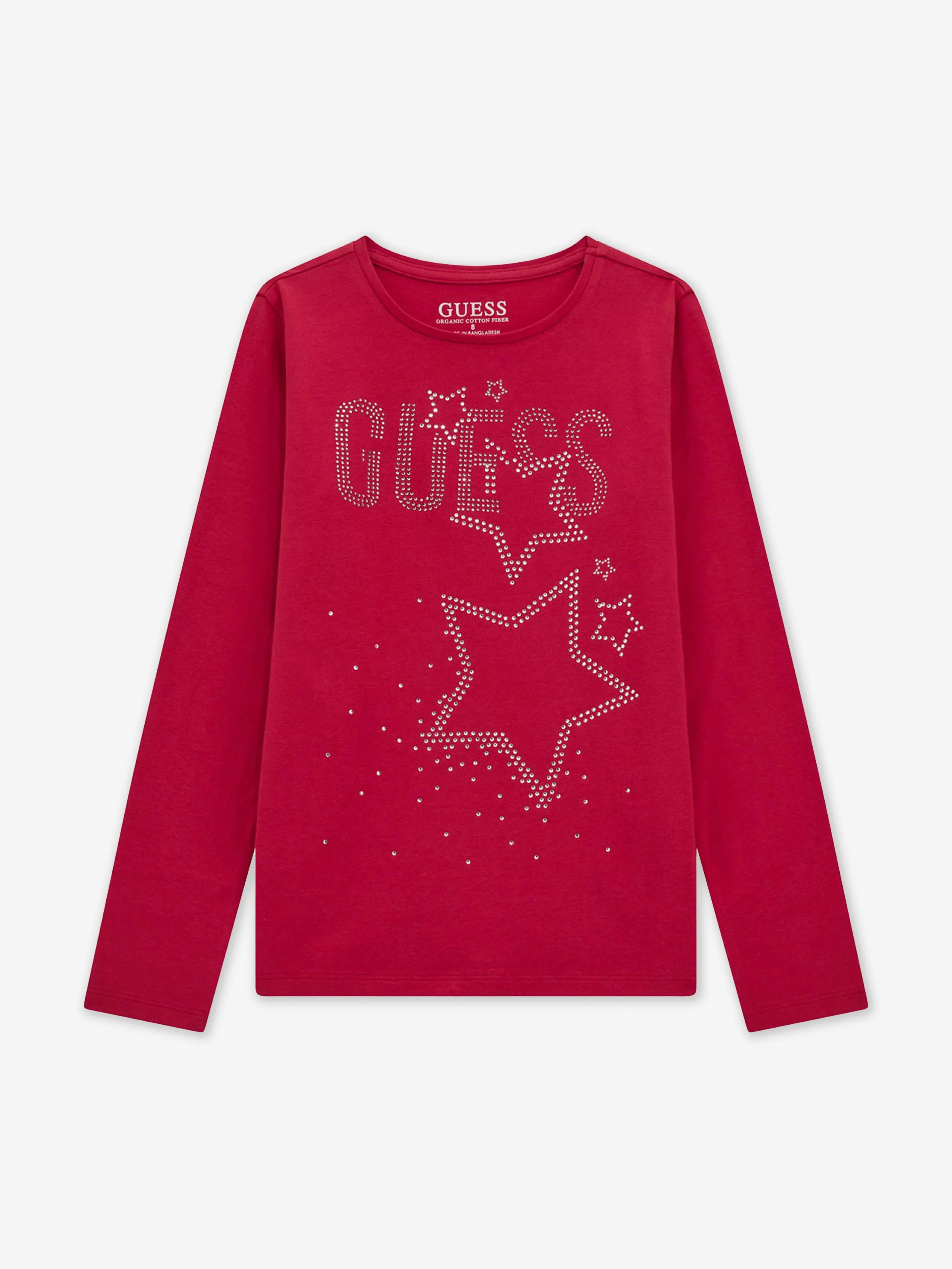 Guess Girls Long Sleeve Logo T-Shirt in Pink