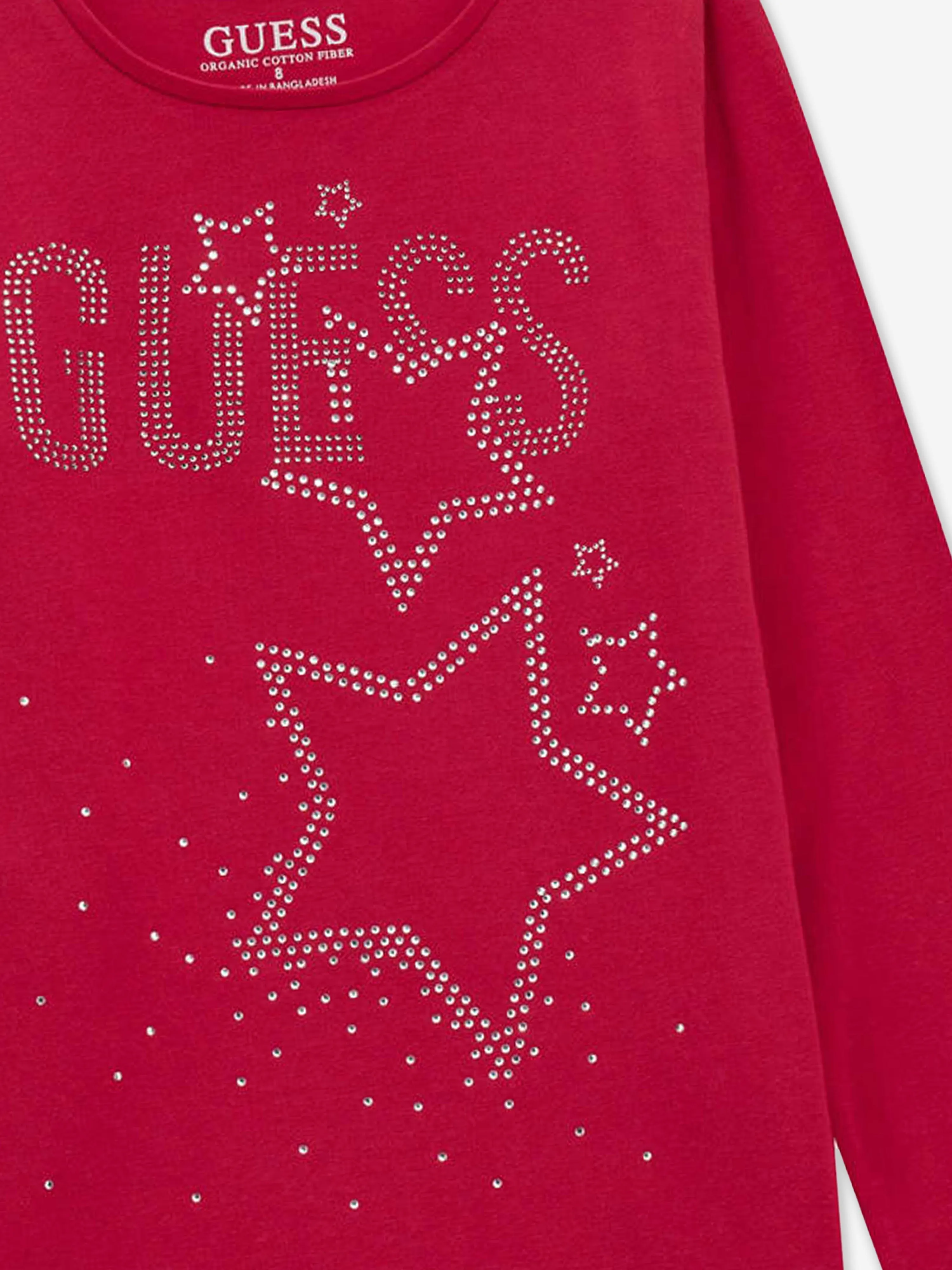 Guess Girls Long Sleeve Logo T-Shirt in Pink