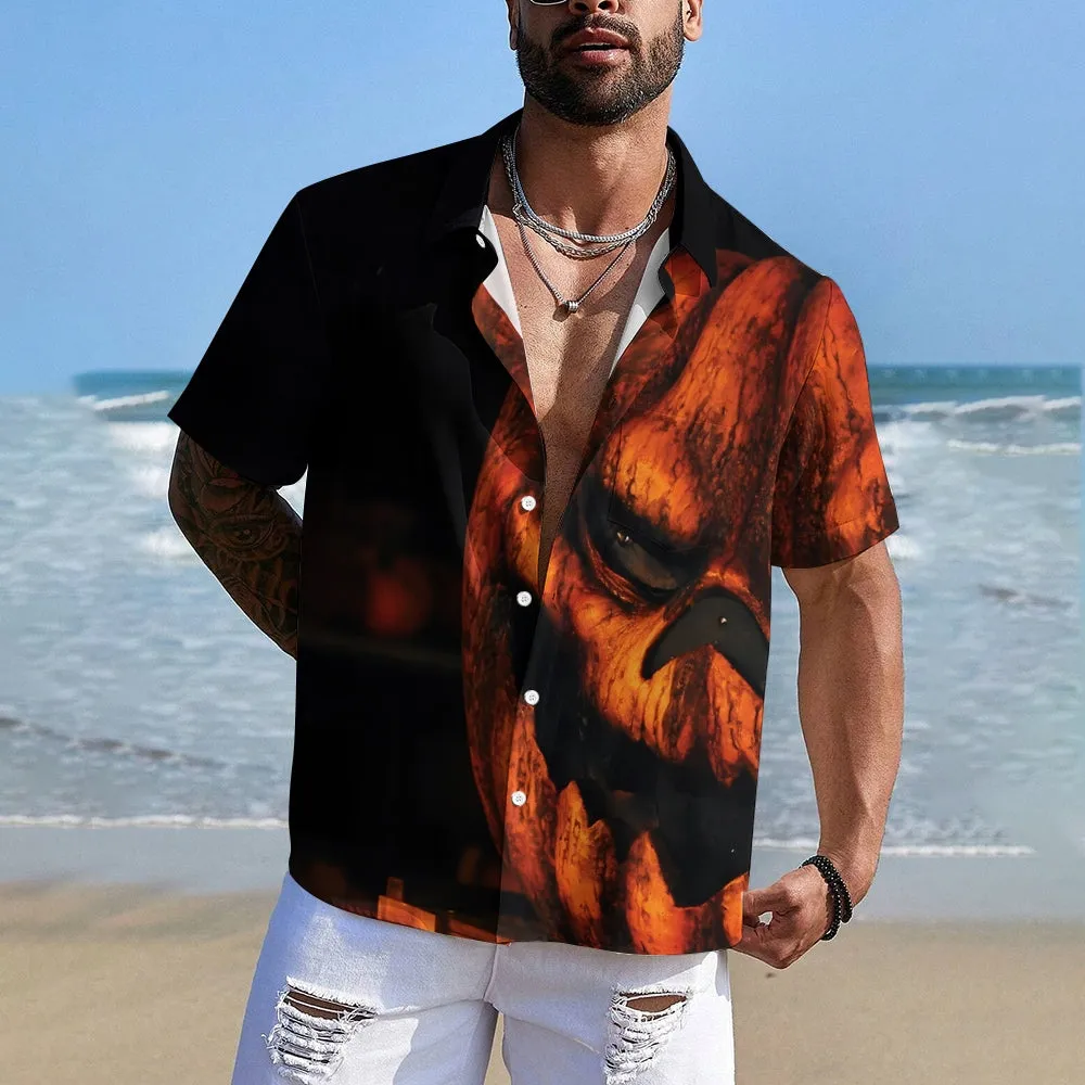 Halloween Ghost Pumpkin Casual Short Sleeve Shirt 2408007011