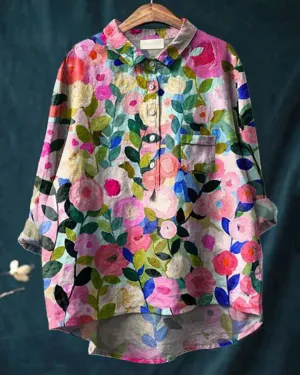 Hannelore | Cotton linen blouse with floral print