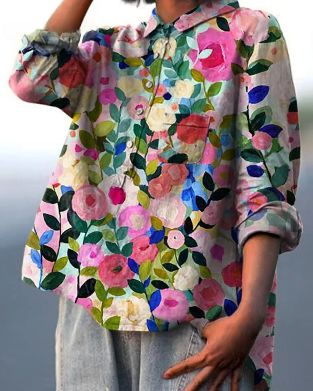 Hannelore | Cotton linen blouse with floral print