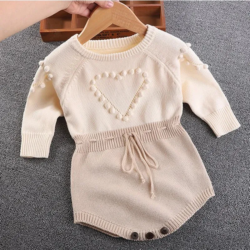Heart Jumpsuit Infant Baby Girl Knitted Clothes Love Romper Bodysuit Outfit Autumn Cotton Knitted Sweater Bodysuit