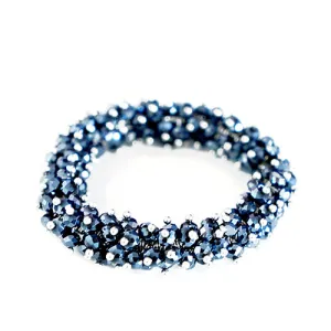 HEMATITE NAVY GLASS CRYSTAL SEED BEADS STRETCH BRACELET  #FW1226BMB_NAVY (OD17)
