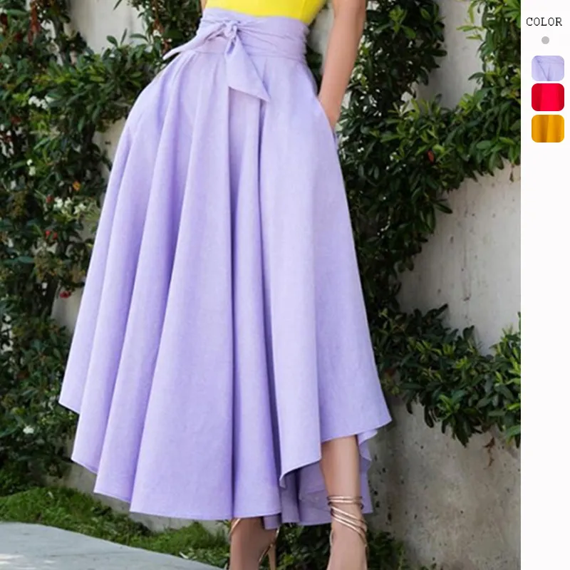 High Waist Asymmetrical Bandage Maxi Skirt - Flare Cut, Pocket Detail