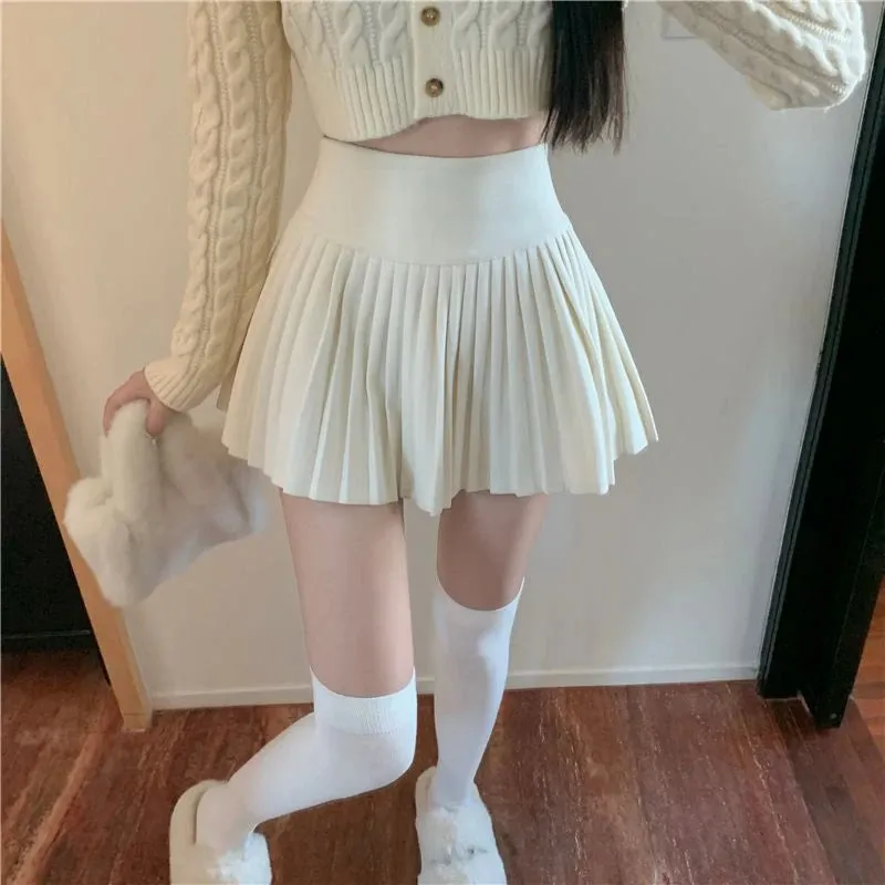 High Waist Womens Sexy Mini Skirts Side Zipper Vintage Pleated Skirt Korean Student White Tennis Skirts Short Black