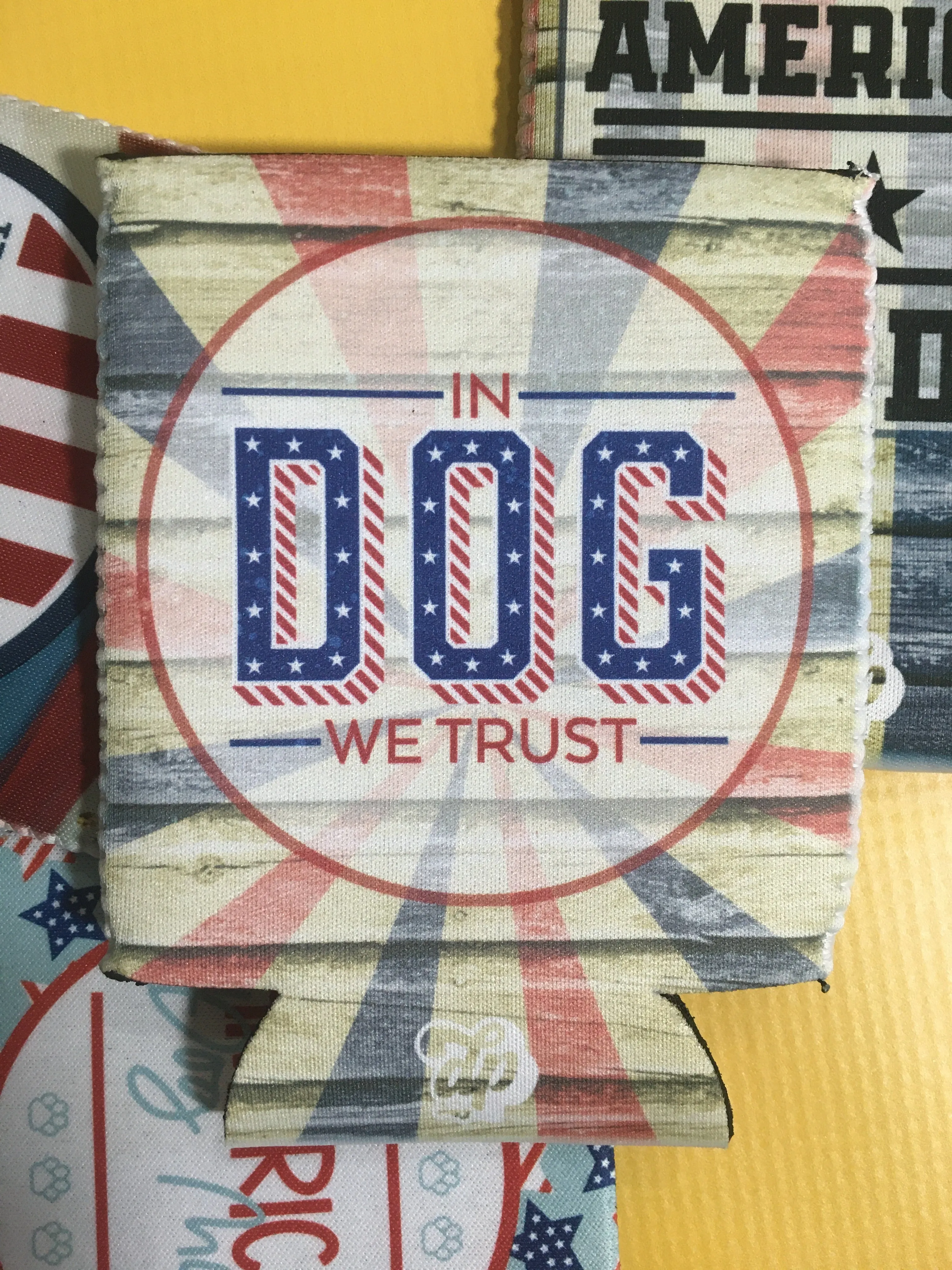 In Dog We Trust (vintage wood) Can Cooler