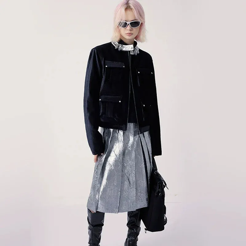Irregular Pleated Silver Skirt