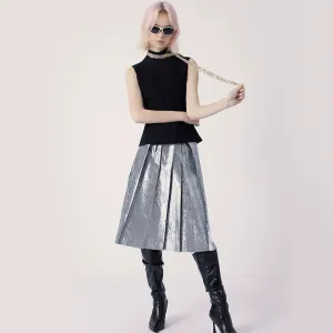 Irregular Pleated Silver Skirt