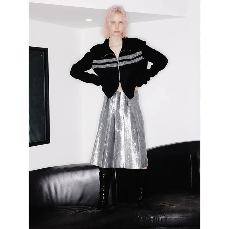 Irregular Pleated Silver Skirt