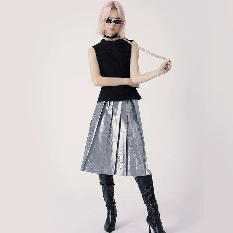 Irregular Pleated Silver Skirt