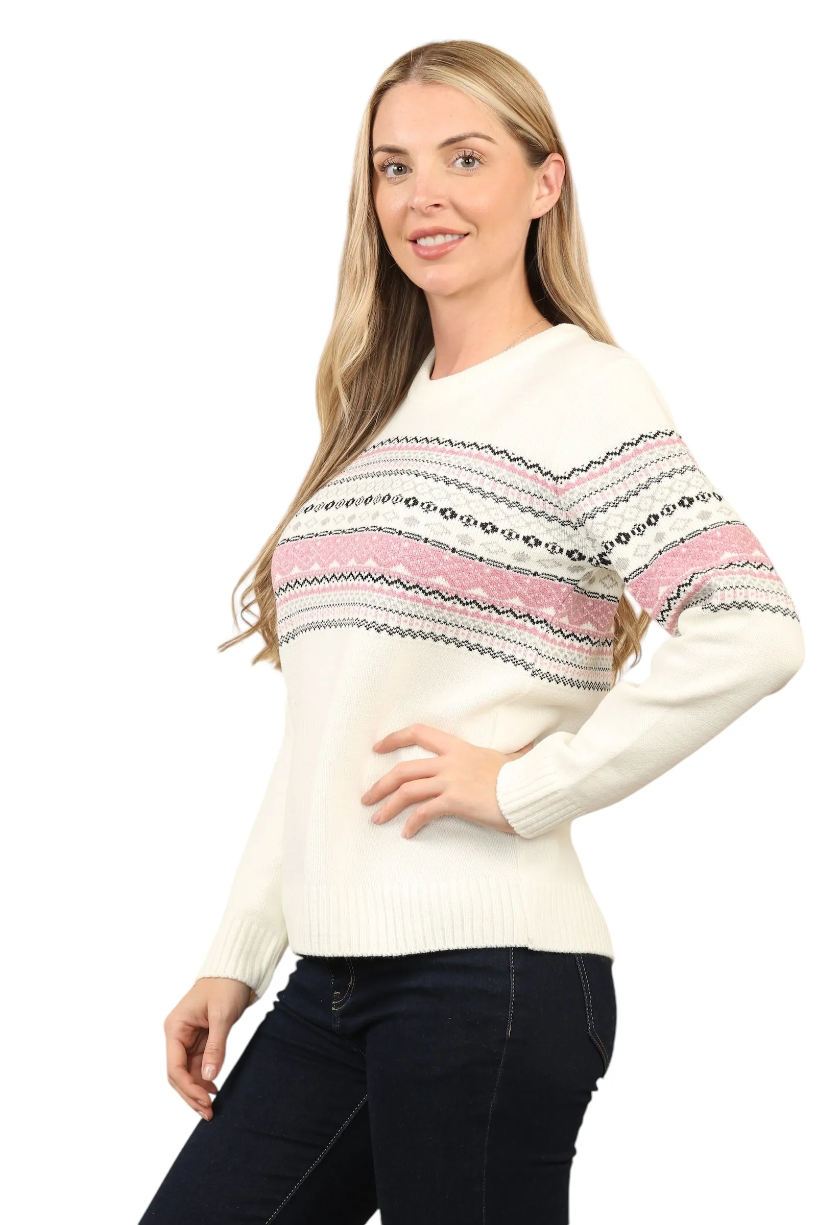 Jacquard Knitted Jumper Striped Sweater Top