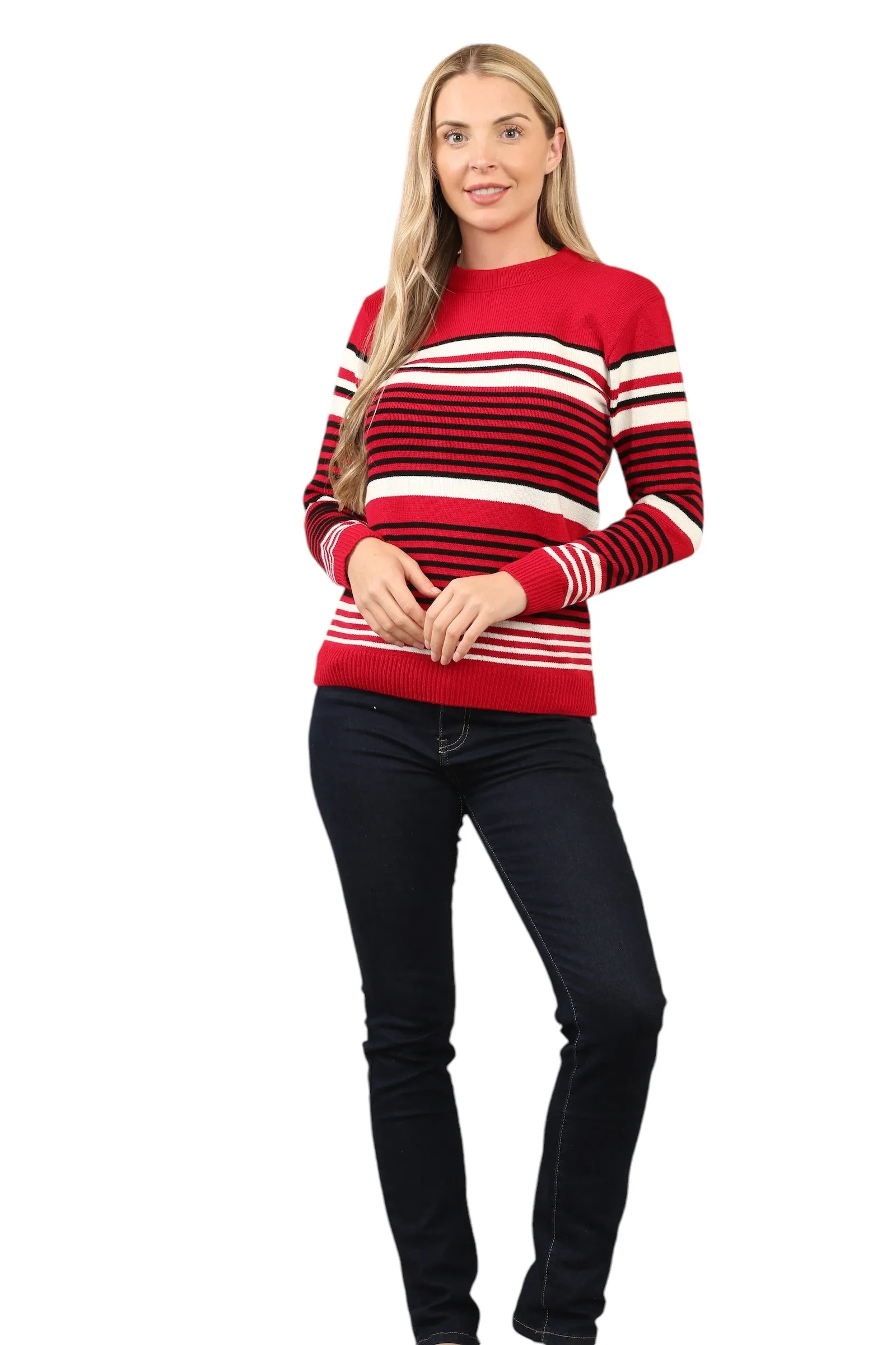 Jacquard Knitted Jumper Striped Sweater Top