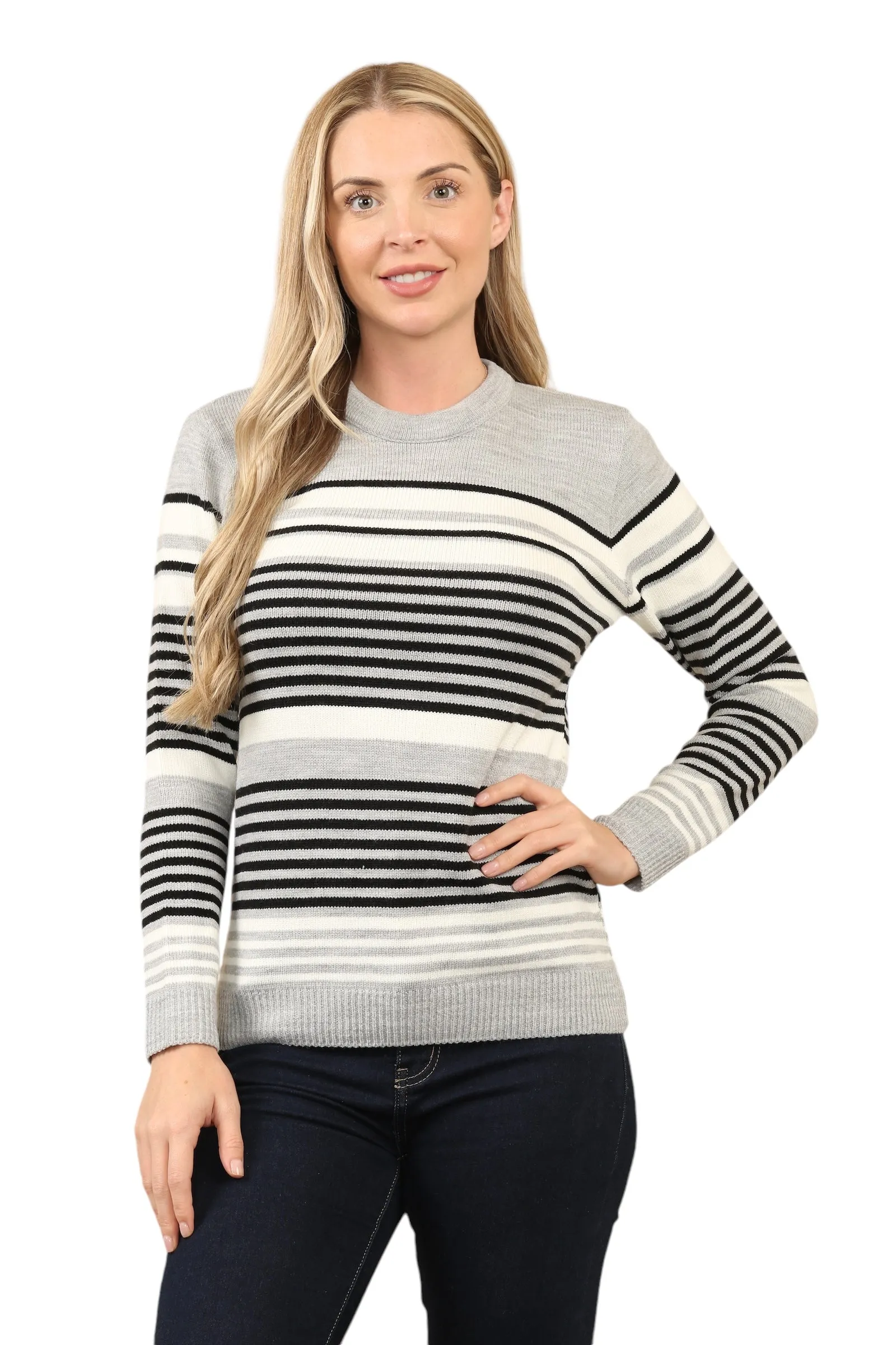 Jacquard Knitted Jumper Striped Sweater Top