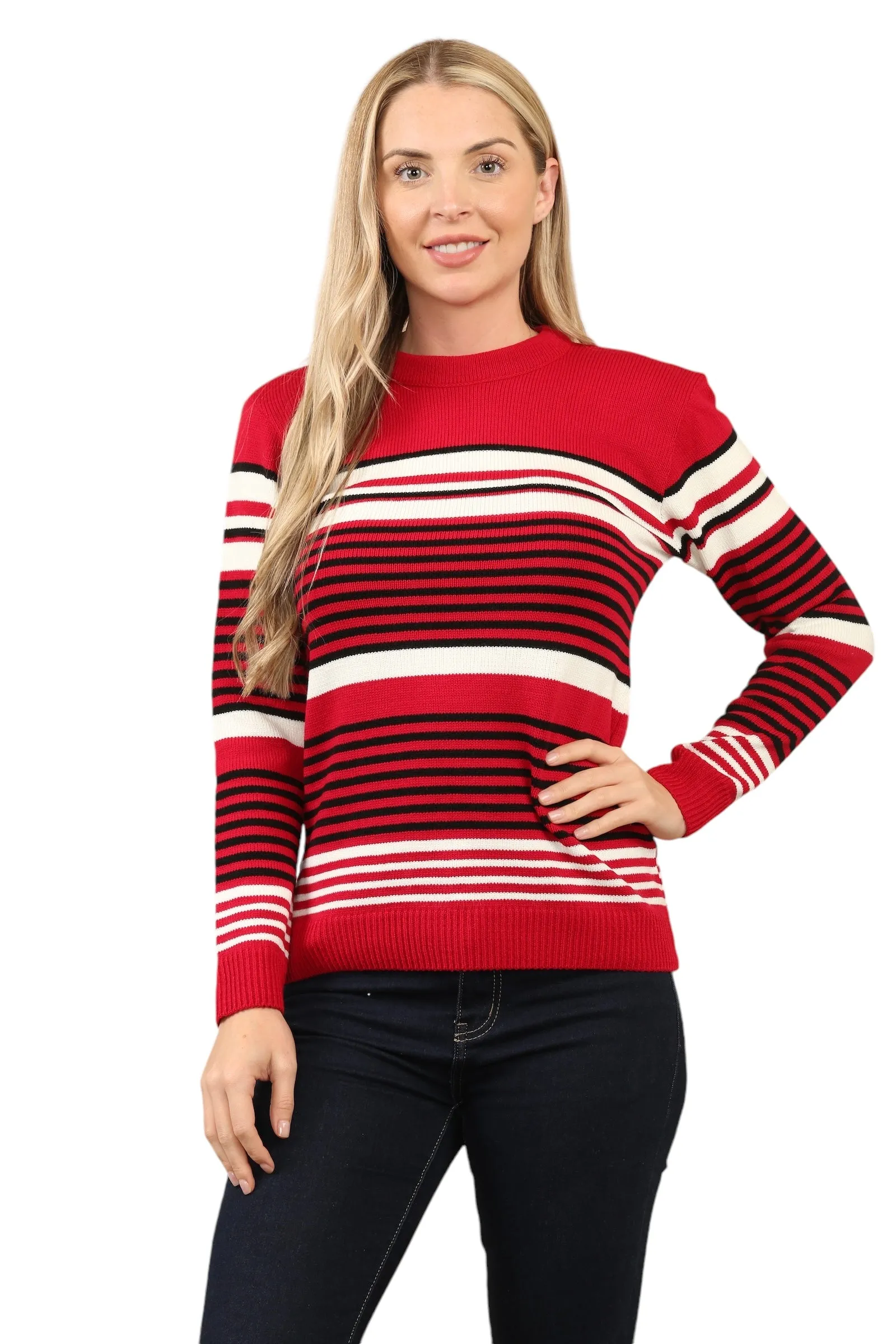 Jacquard Knitted Jumper Striped Sweater Top