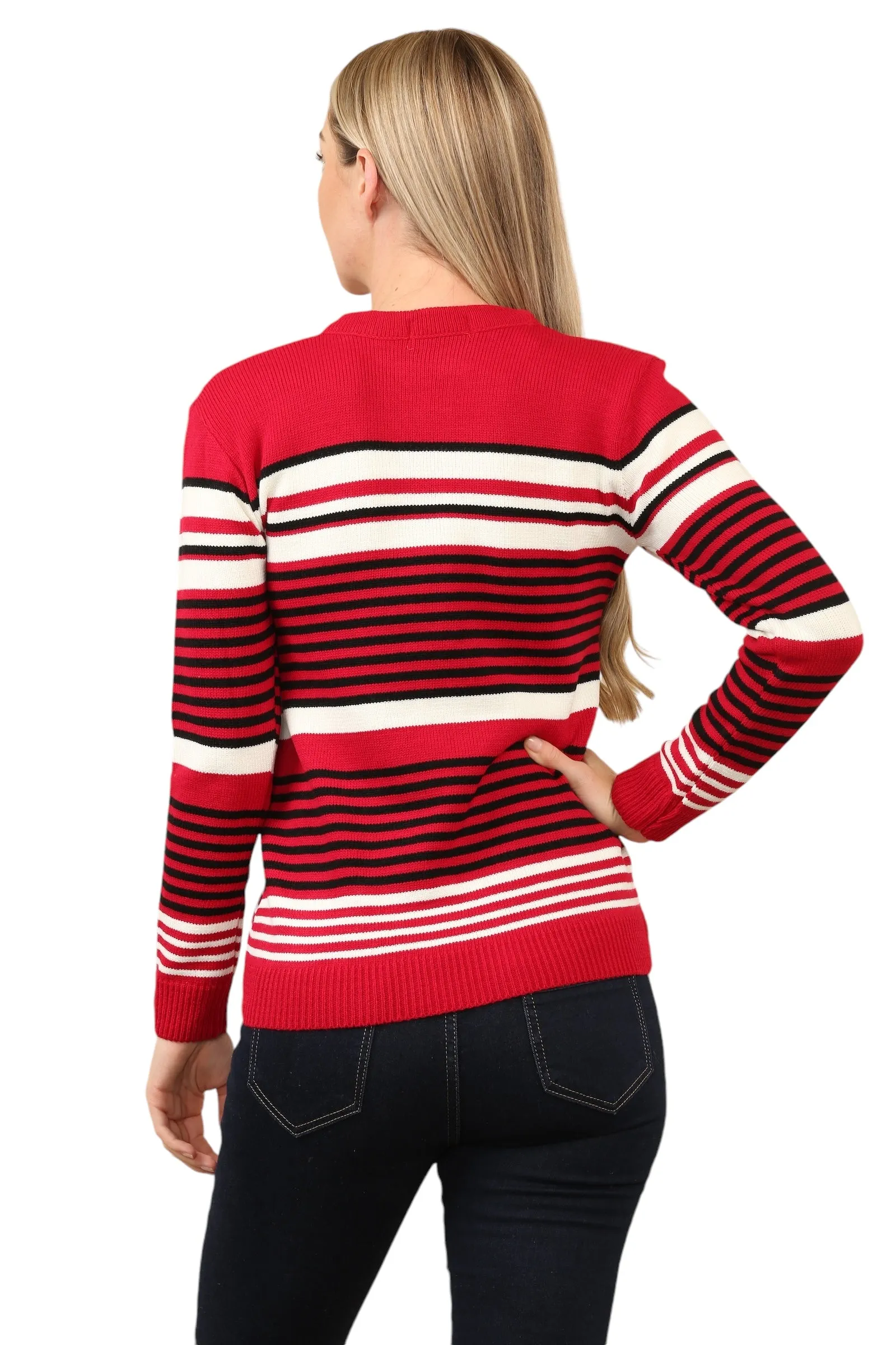 Jacquard Knitted Jumper Striped Sweater Top