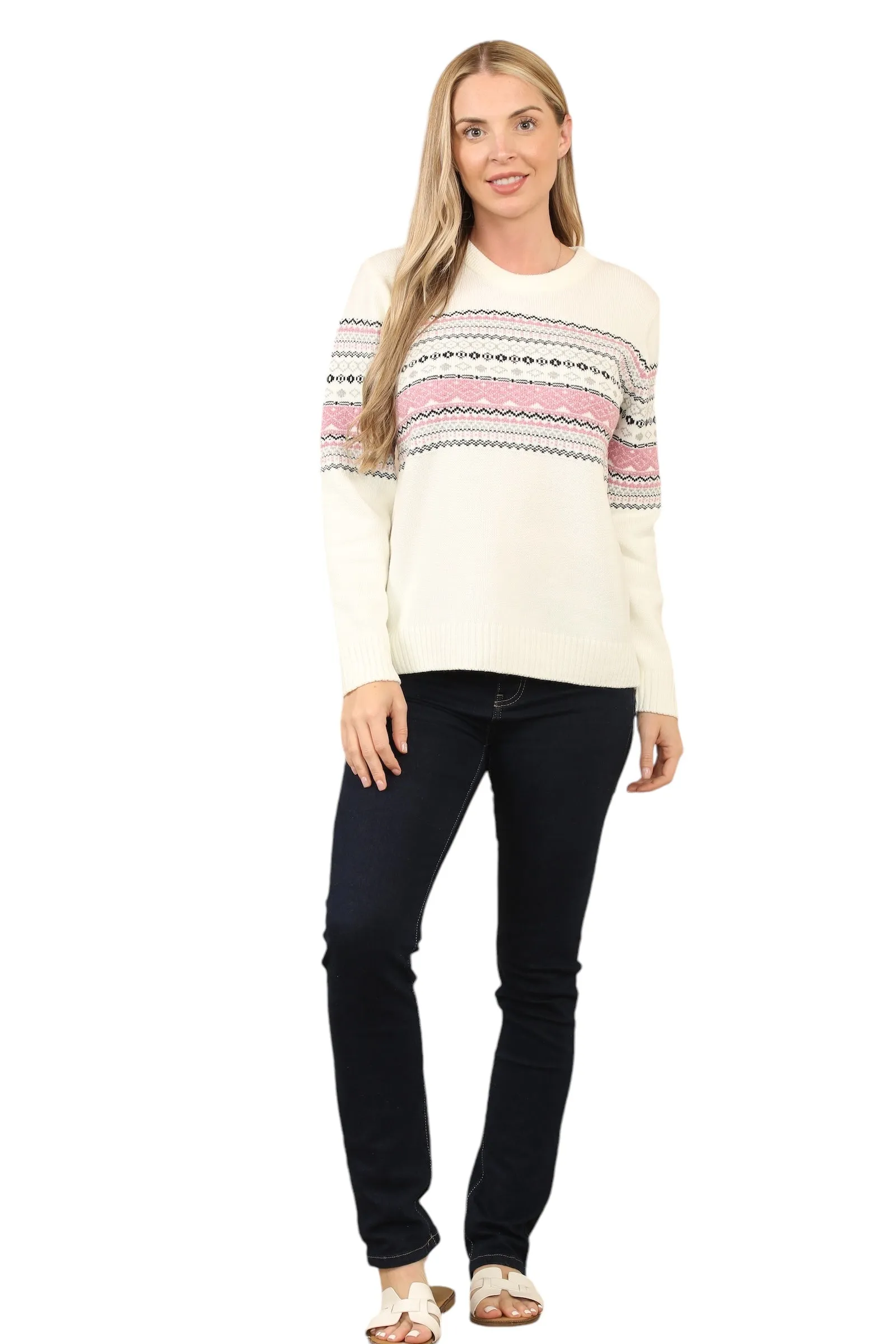 Jacquard Knitted Jumper Striped Sweater Top