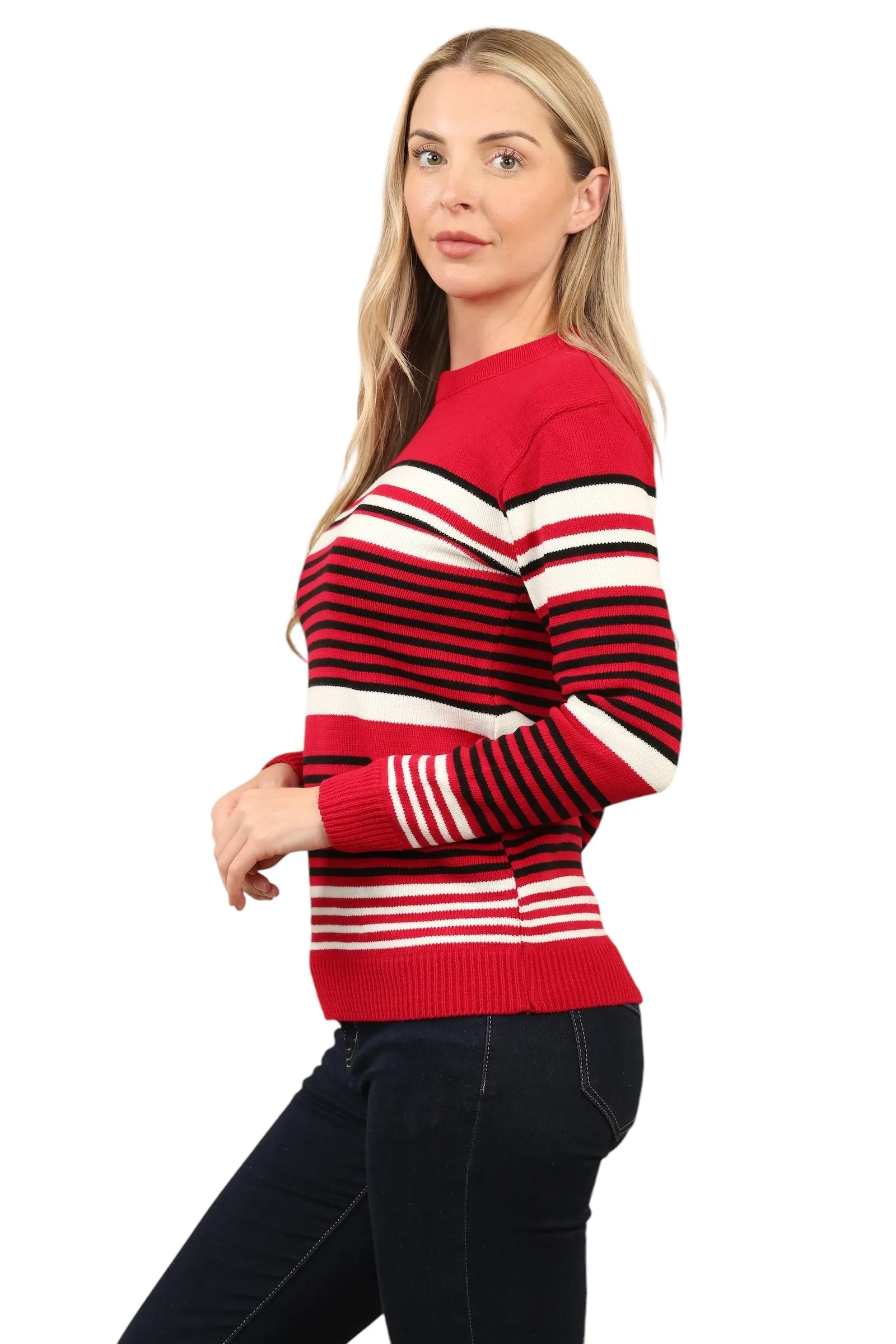 Jacquard Knitted Jumper Striped Sweater Top