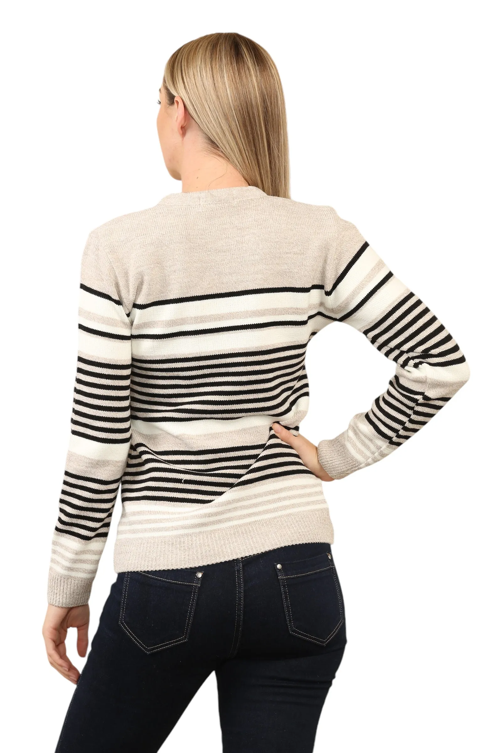 Jacquard Knitted Jumper Striped Sweater Top