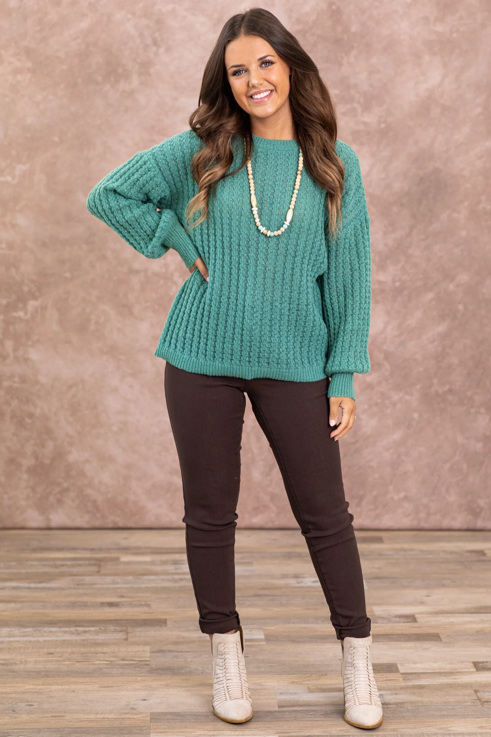 Jade Textured Round Neck Sweater