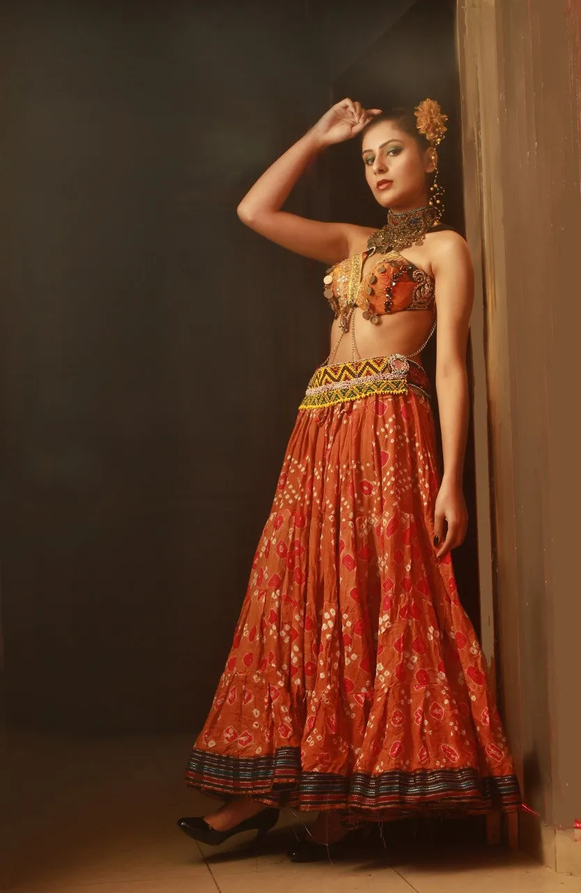 Jaipur multi dot padma skirt orange WLS