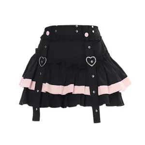JazzHer Japanese Kawaii Mini Cake Skirts Womens Sweet Patchwork Lolita Sexy High Waist Skirts Y2k Gothic Lace Aesthetic Ruffled Skirts