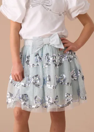 Jolie Blue Mesh Sequin Skirt