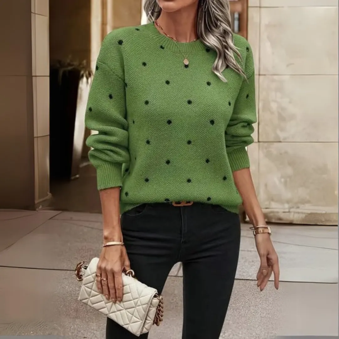 Katya™ | 2025 - Casual long-sleeve knitted sweater with polka dot pattern