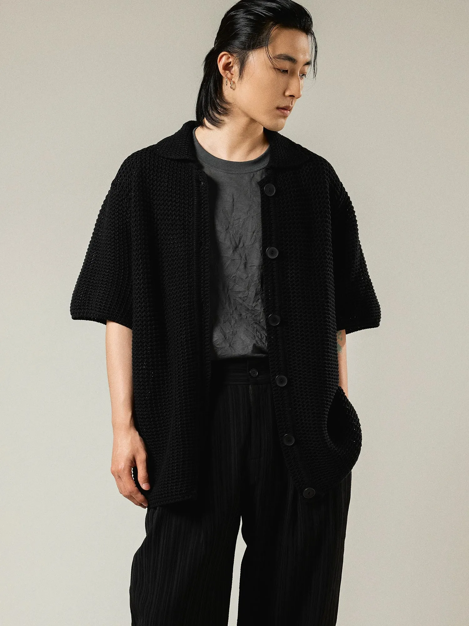 Knitted Short-Sleeve Cardigan