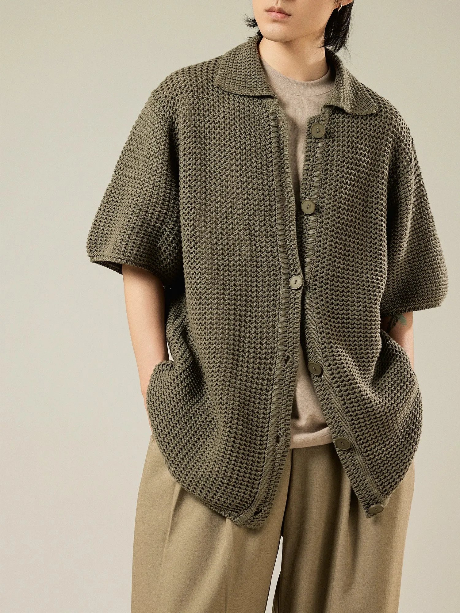 Knitted Short-Sleeve Cardigan