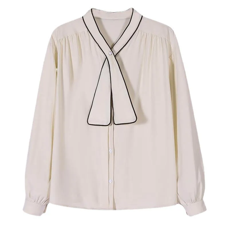 Korean Vintage Chiffon V-Neck Blouse