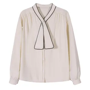 Korean Vintage Chiffon V-Neck Blouse