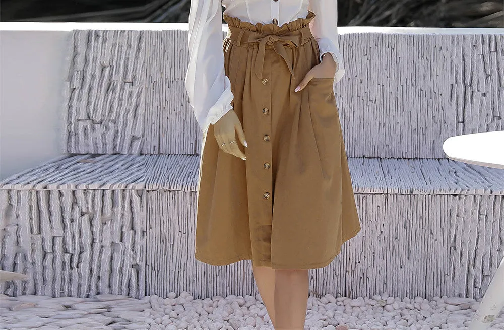 Large Pocket Single-breasted Waistband Bow Tie Skirt
