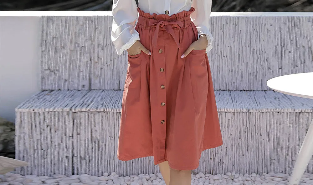 Large Pocket Single-breasted Waistband Bow Tie Skirt