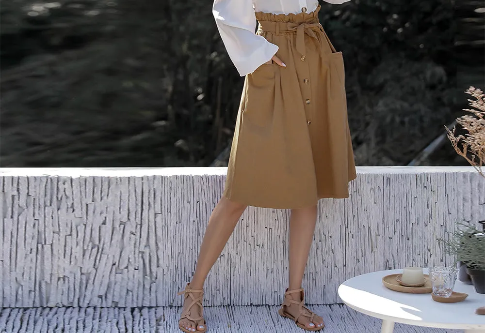 Large Pocket Single-breasted Waistband Bow Tie Skirt