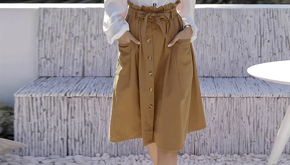 Large Pocket Single-breasted Waistband Bow Tie Skirt