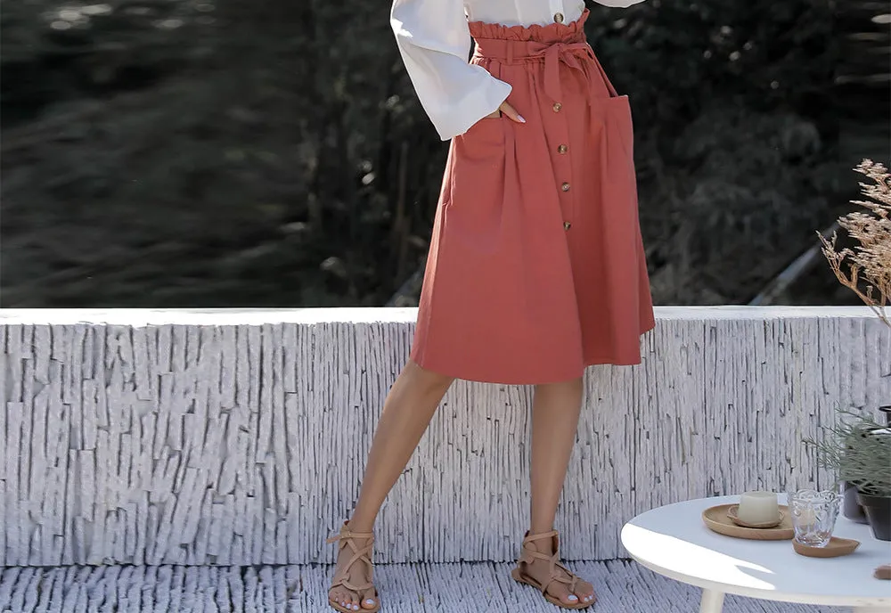 Large Pocket Single-breasted Waistband Bow Tie Skirt