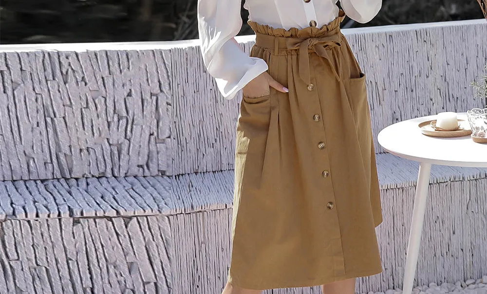 Large Pocket Single-breasted Waistband Bow Tie Skirt