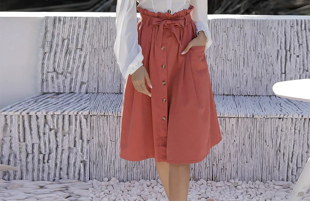 Large Pocket Single-breasted Waistband Bow Tie Skirt