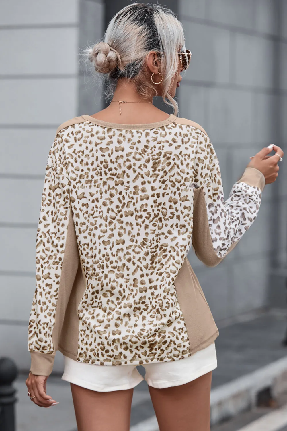 Leopard Print Crew Neck Long Sleeve Top