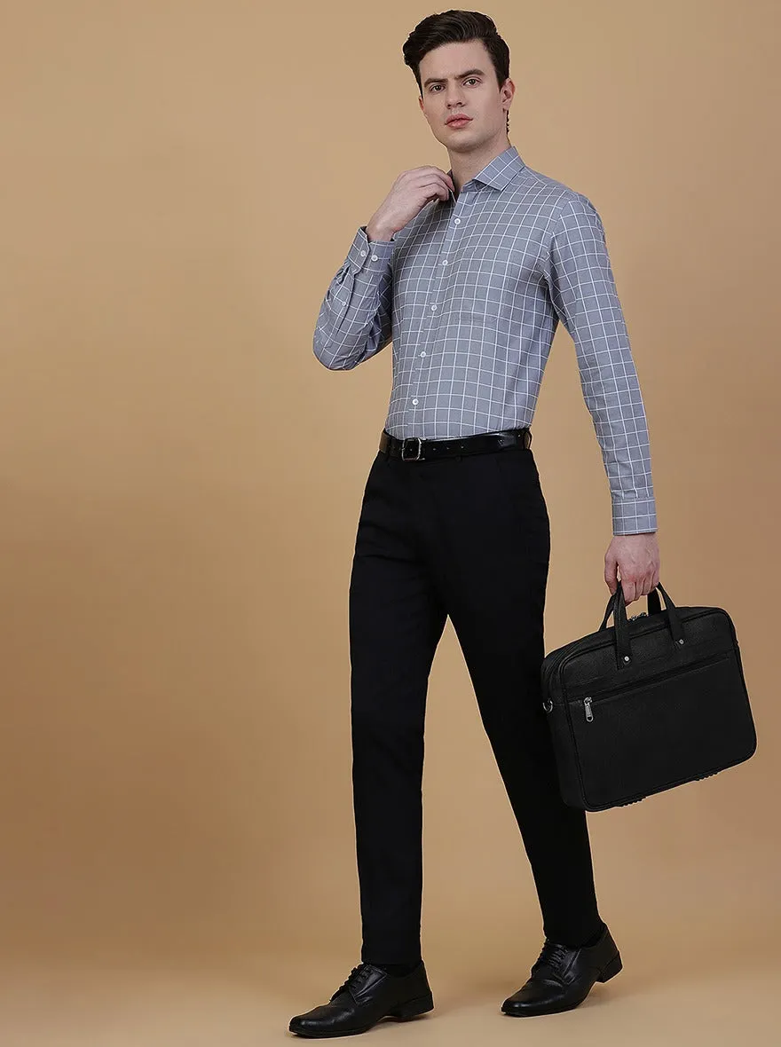 Light Blue Checked Regular Fit Formal Shirt | JadeBlue