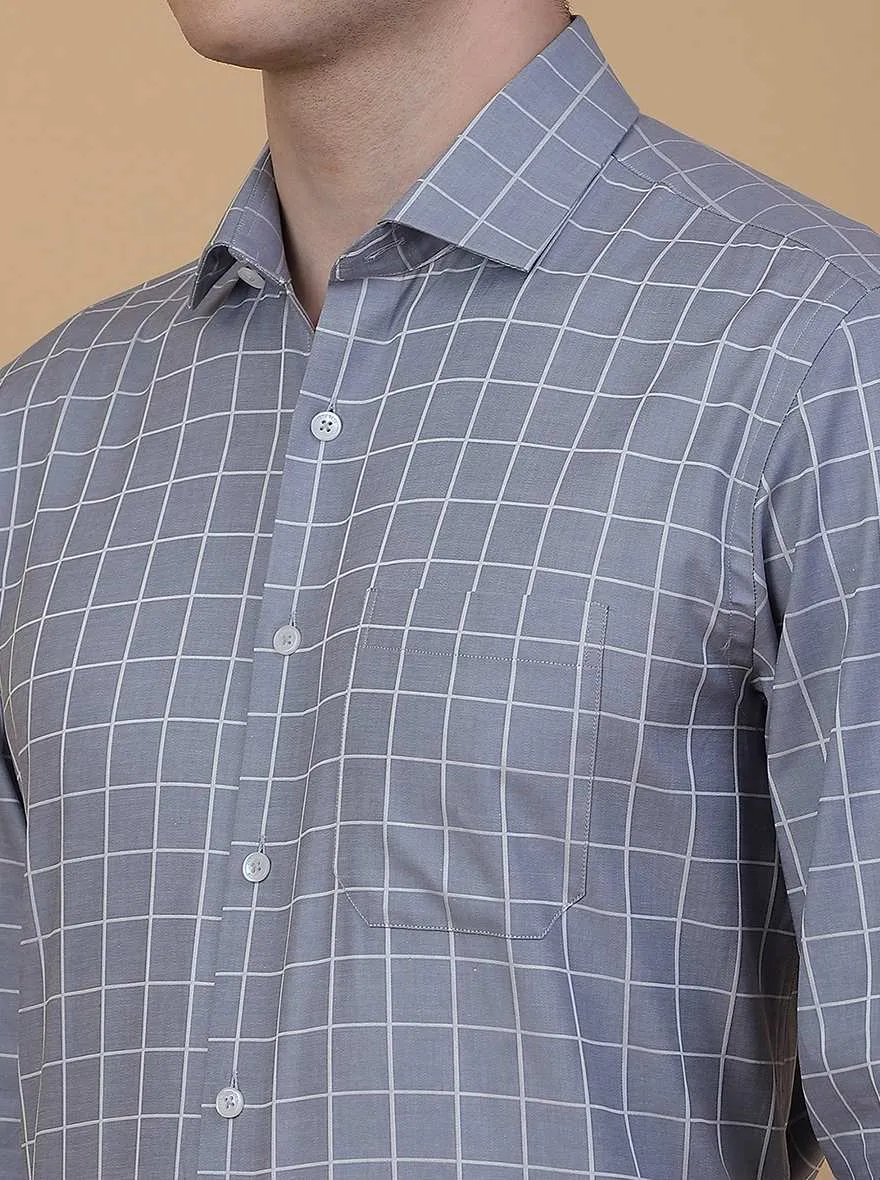 Light Blue Checked Regular Fit Formal Shirt | JadeBlue