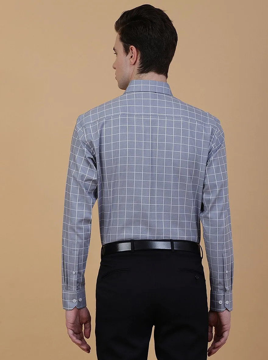 Light Blue Checked Regular Fit Formal Shirt | JadeBlue